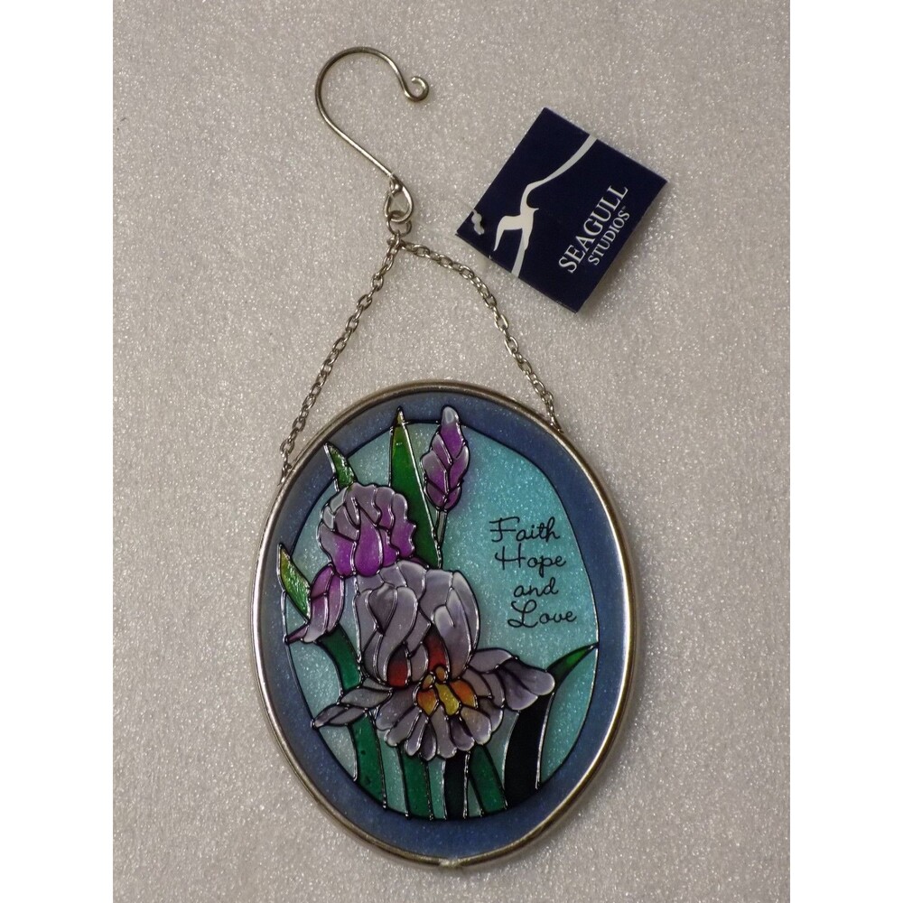 Faith Hope And Love Columbine Flowers Glass Stained Oval Suncatcher Window/Wall